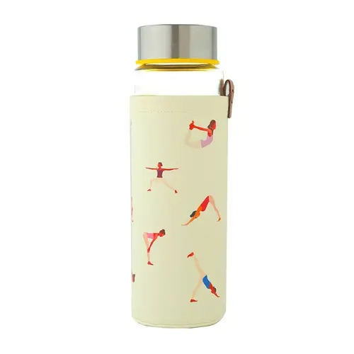 Paslanmaz Kapaklı Kılıflı Cam Matara